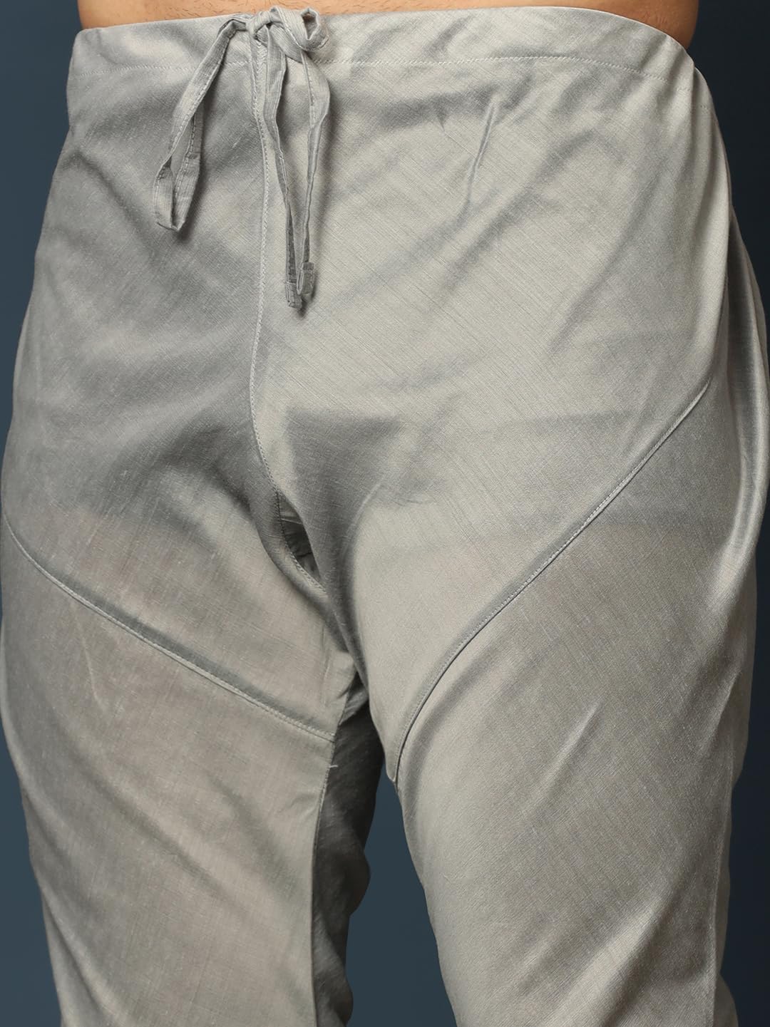 KISAH Men's Grey Indo-Western Kurta Sherwani Churidar Set (Set of 3), Cotton Full Sleaves, Knee Length, Straight, Regular Fit, Mandarin Collar Ethnicwear