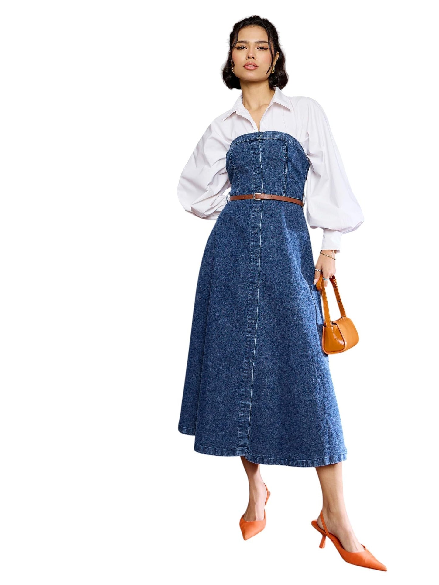 SASSAFRAS Women's Denim Tube Dress Below Knee SFDRSS12677