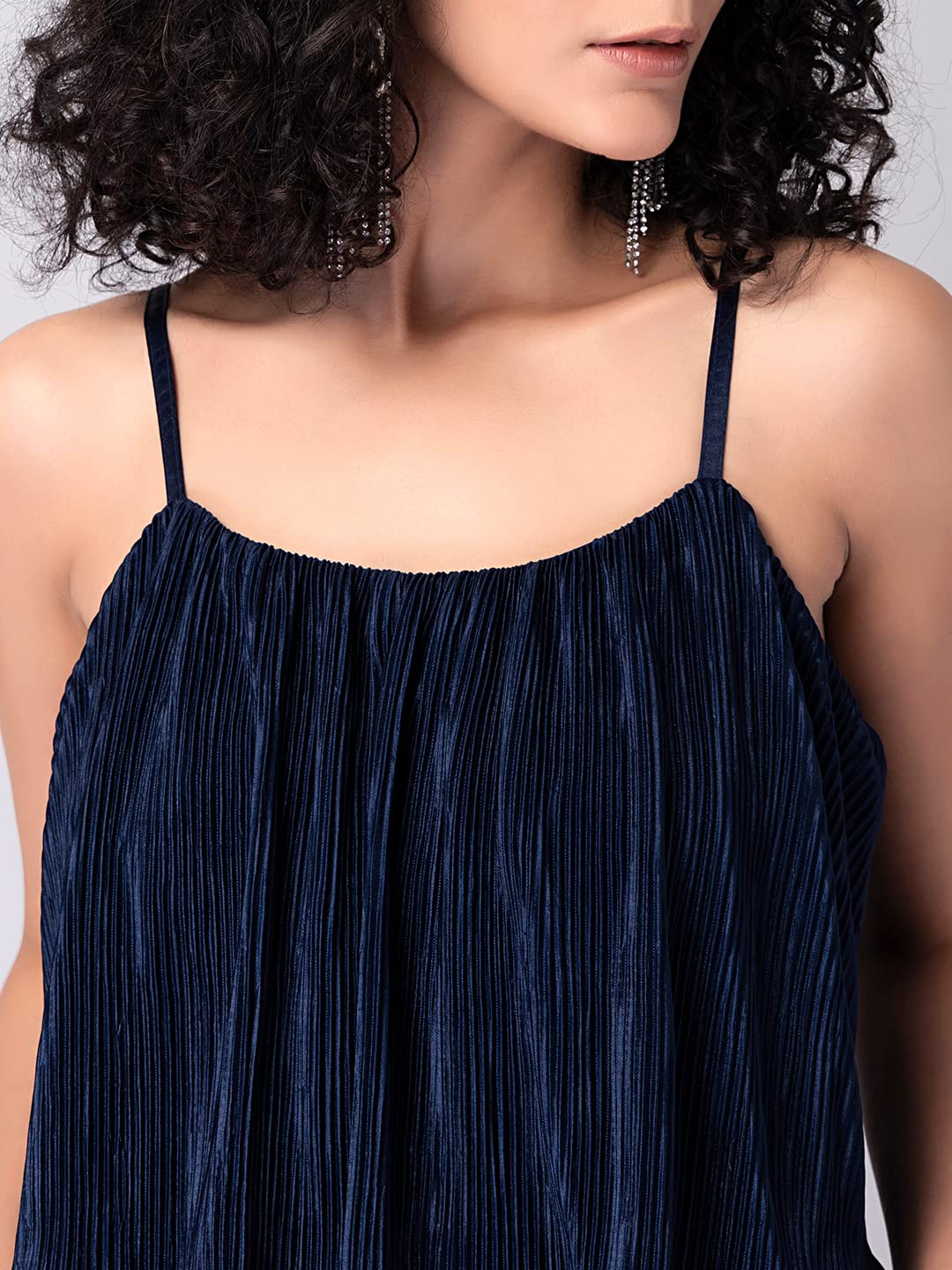 FabAlley Navy Strappy Pleated Jumpsuit