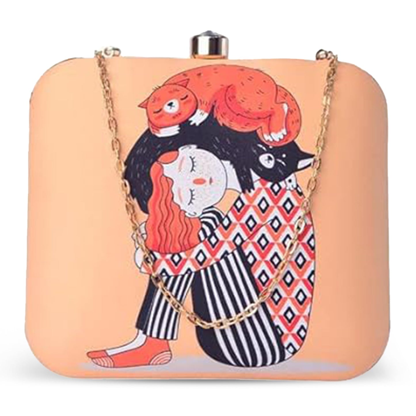 Artklim Cute Cat Lover Printed Clutch Bag for Women with Detachable Strap