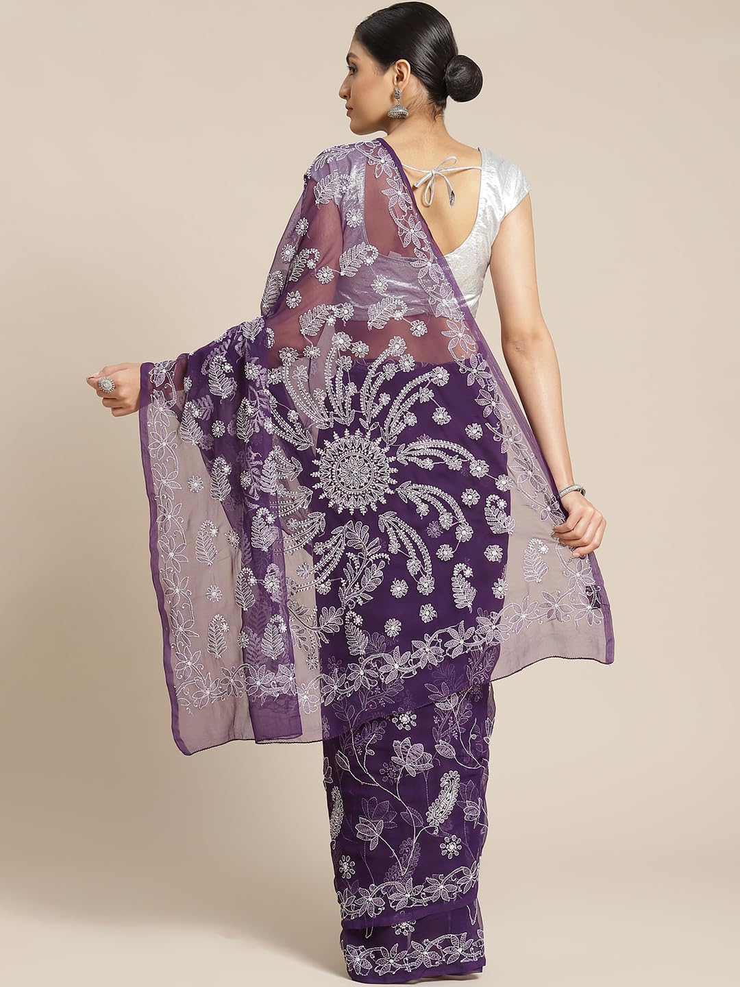 Ada Lucknow Chikankari Hand Embroidered Women's Georgette Saree with Unstitched Blouse Piece A130081 Purple
