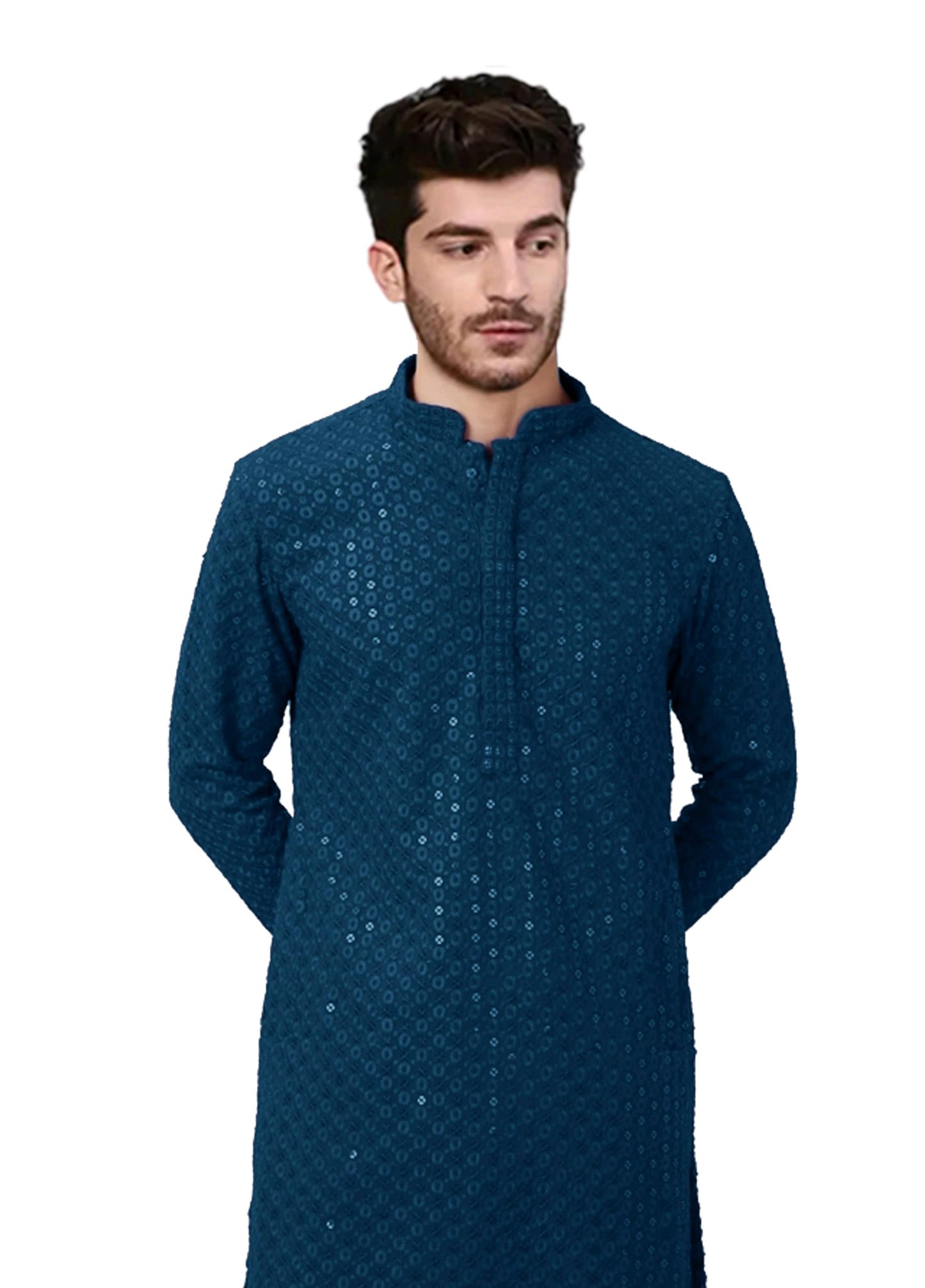 Trustous The Lucknavi Kurta Set | Men Chikankari Embroidered Work | Traditional Wedding Party Functional | Sequence Kurta with Churidar