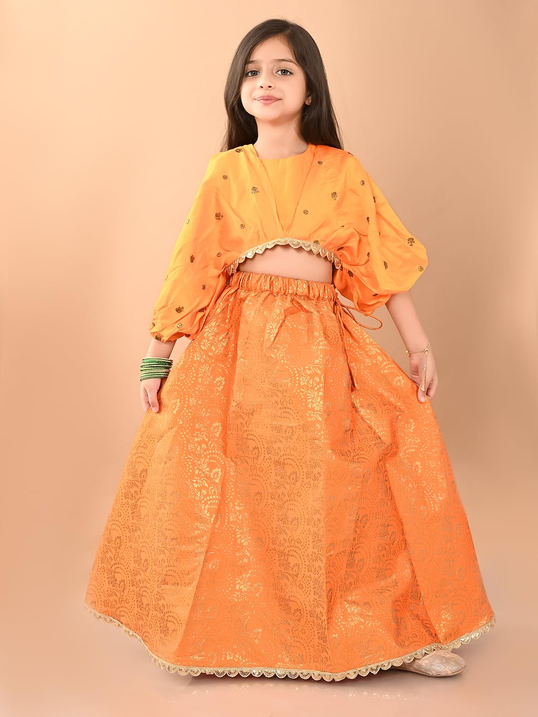 LILPICKS Stylish Embossed Flared Lehenga Choli Set for Girls (Yellow) (11-12Y)
