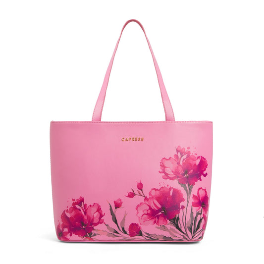 Caprese Chloe Large Floral Tote Bag for Women|Stylish, Durable, Multi-Compartment Design for Work, Travel, Shopping |Comfortable Straps Shoulder Bag, Ideal for Laptop & Essentials (Violet)