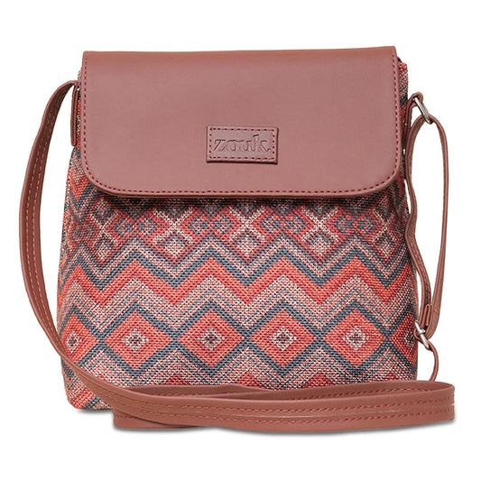 ZOUK Flap Sling Bag | Crossbody Bags for Women | Women's Handbags | Stylish | Vegan Leather Evening Bag | Travel & Office Use | Purse and Wallet | Gwalior Weaves Print