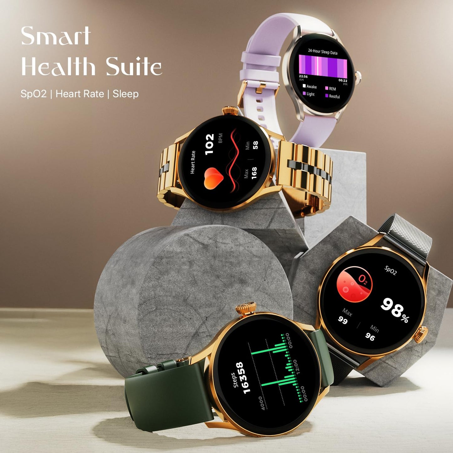 Fire-Boltt Glitz Women Smart Watch with 1.19” AMOLED Display, Bluetooth Calling, Rotating Crown, Always On Display, 1000 Nits Brightness, IP68 Waterproof Soft Olive
