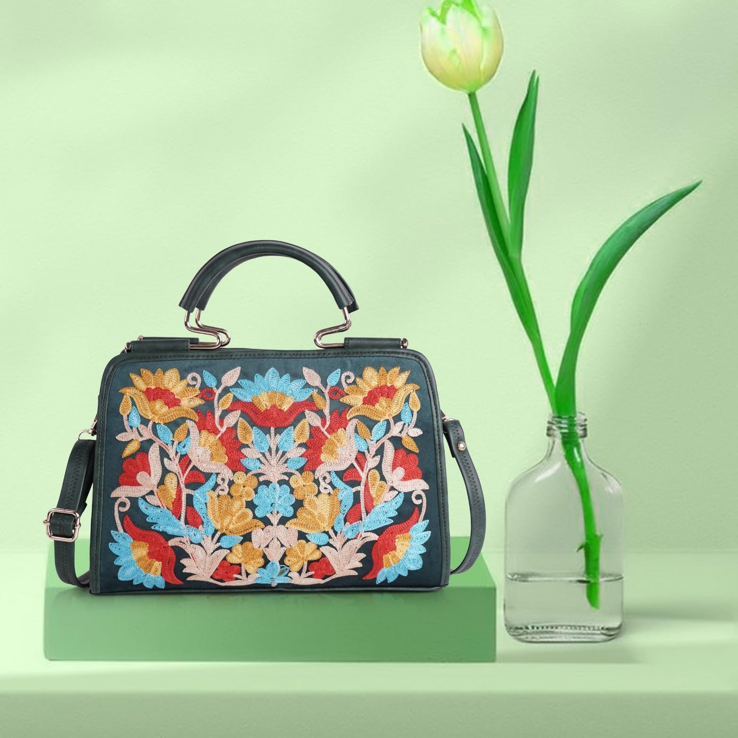 EVEDA Synthetic Leather Stylish Trendy Design Shoulder Crossbody Hobo Women Handbag, Green