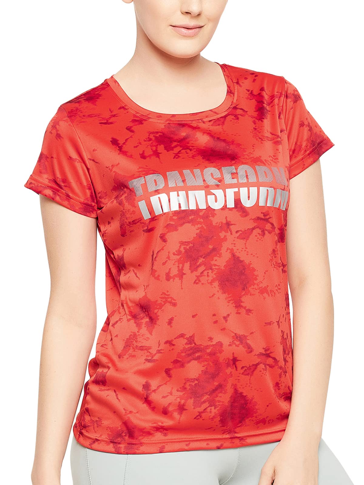 Clovia Women's Comfort-Fit Active Text Print T-Shirt with Reflective Sticker (AT0179P04_Red_M)