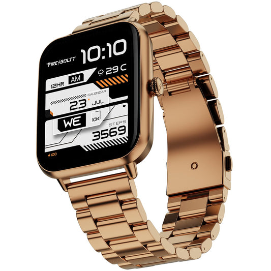 Fire-Boltt Ninja Blaze Smart Watch, Stainless Steel Strap & Steel Body, 1.83” Display Bluetooth Calling Built-in Mic & Speaker, 120+ Sports Modes, Smartwatch for Man and Woman Imperial Gold