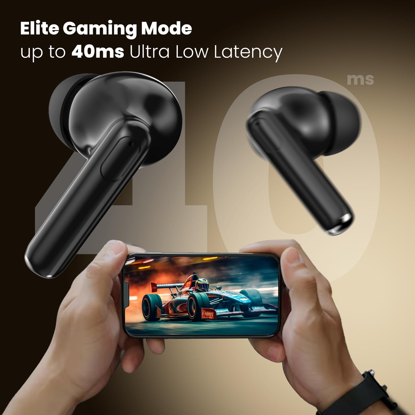 truke New Launch Buds Elite True Wireless in Ear Earbuds with 10mm Dynamic Driver, 70Hrs Battery & Fast Charging EarBuds, Dual-MIC ENC TWS, 40ms Low Latency Gaming Buds, Volume Control, BT 5.4 (Black)