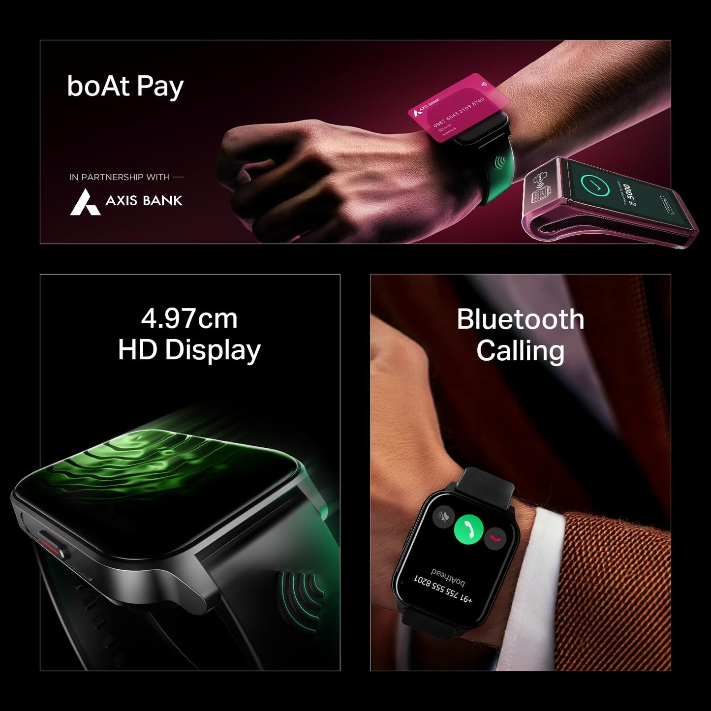 boAt Newly Launched Wave Fortune w/NFC Tap & Pay, 1.96" (4.9 cm) HD Display, Bluetooth Calling, AI Voice Assistant, Cloud & Custom Watch Faces Smart Watch for Men & Women(Active Black)