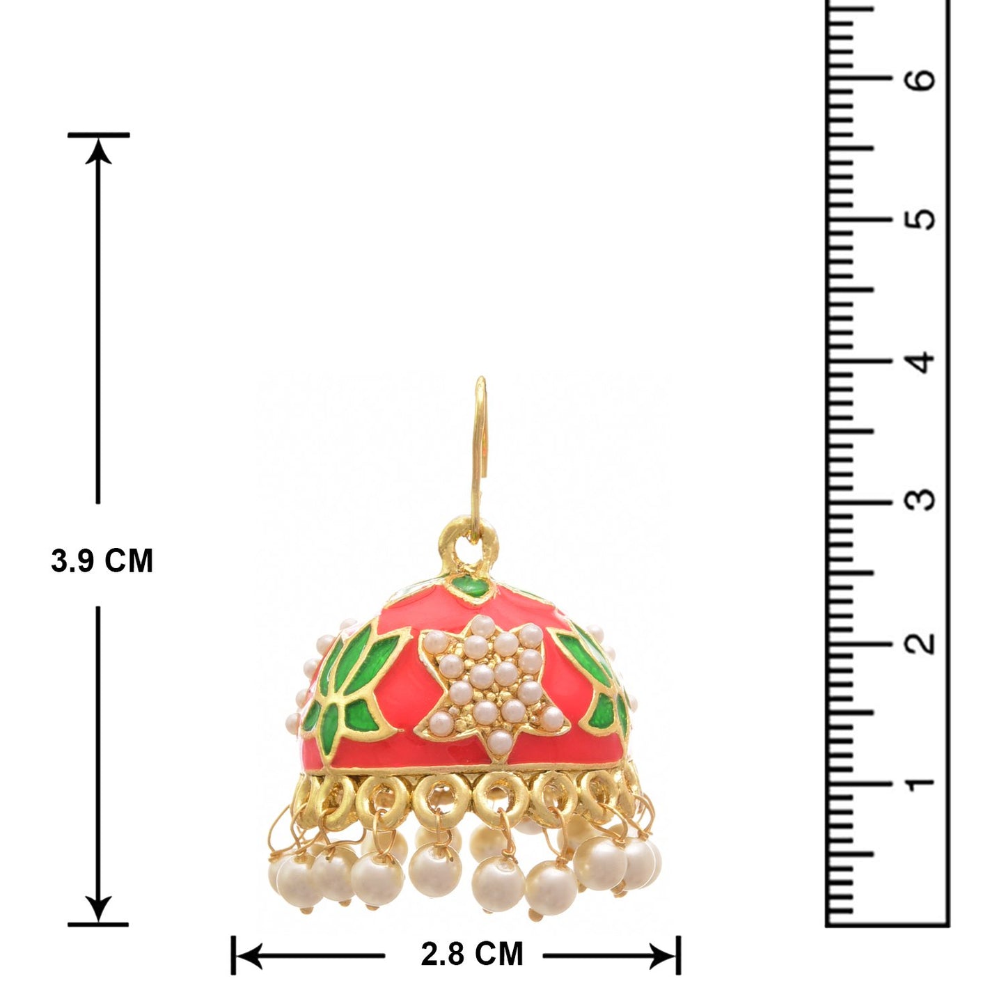 JFL - Jewellery for Less One Gram Gold Plated Pearl Hot Pink & Green Meenakari Designer Jhumki Earring for women,Valentine