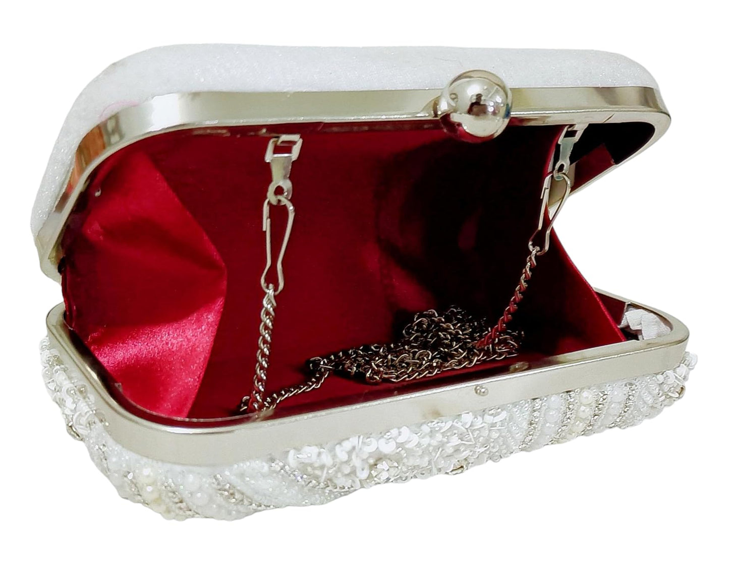 DUCHESS Women's Girl's Pearl Beaded Box Clutch for Wedding (Silver)