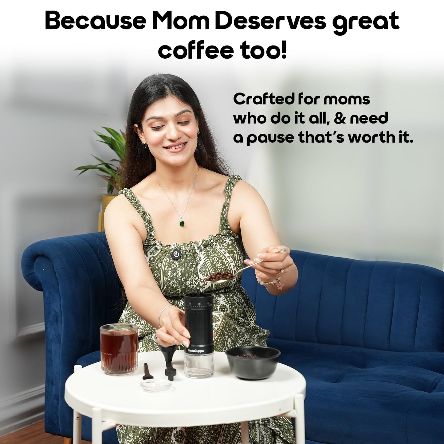 InstaCuppa Manual Coffee Bean Grinder with 40 Adjustable Grind Settings, Ceramic Burr Mill, Glass Jar, Fresh Grind for Espresso, French Press, Pour Over, Cold Brew – Portable & Easy to Clean