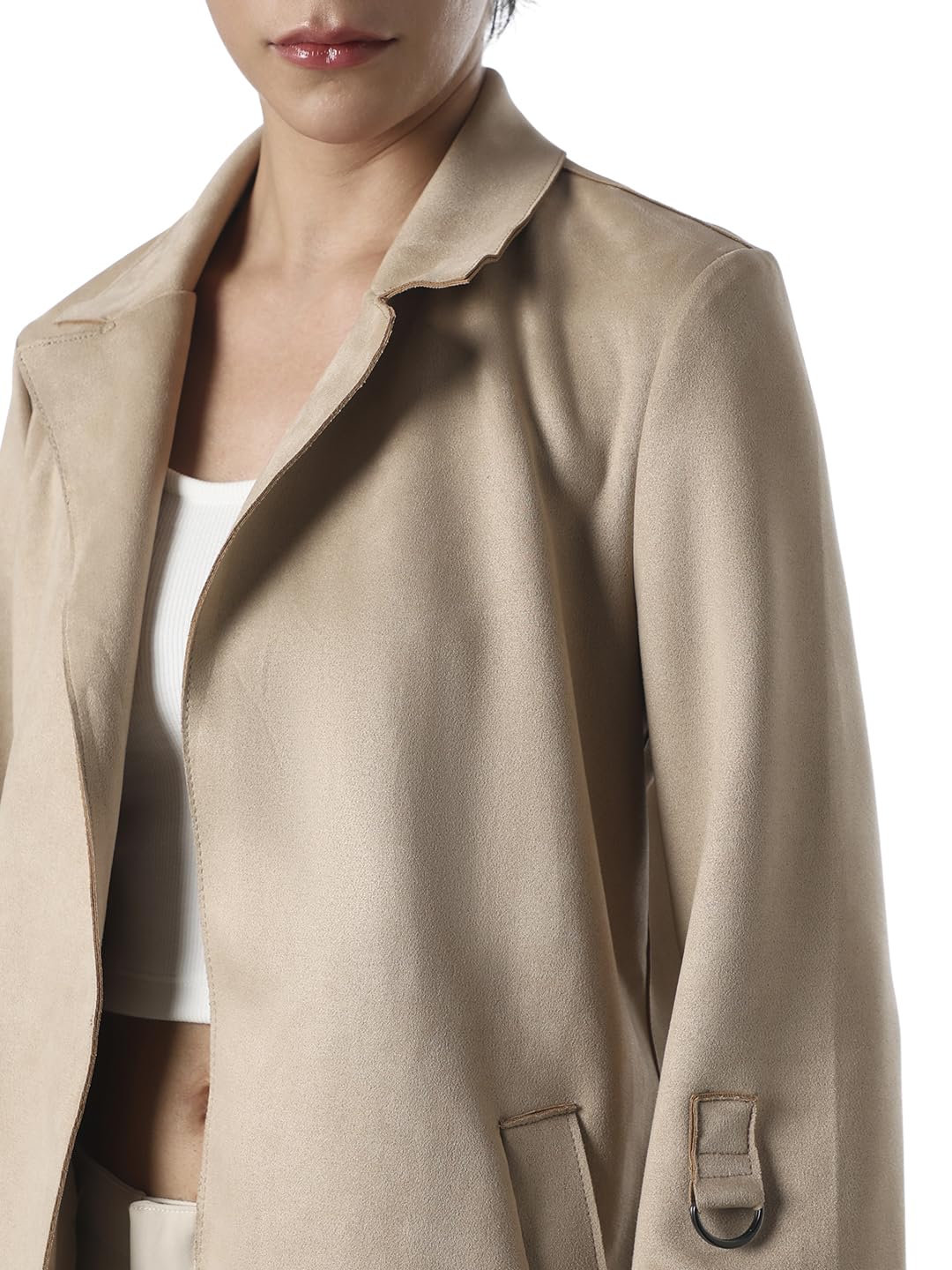 ONLY Women's Solid Regular Fit Beige Coat