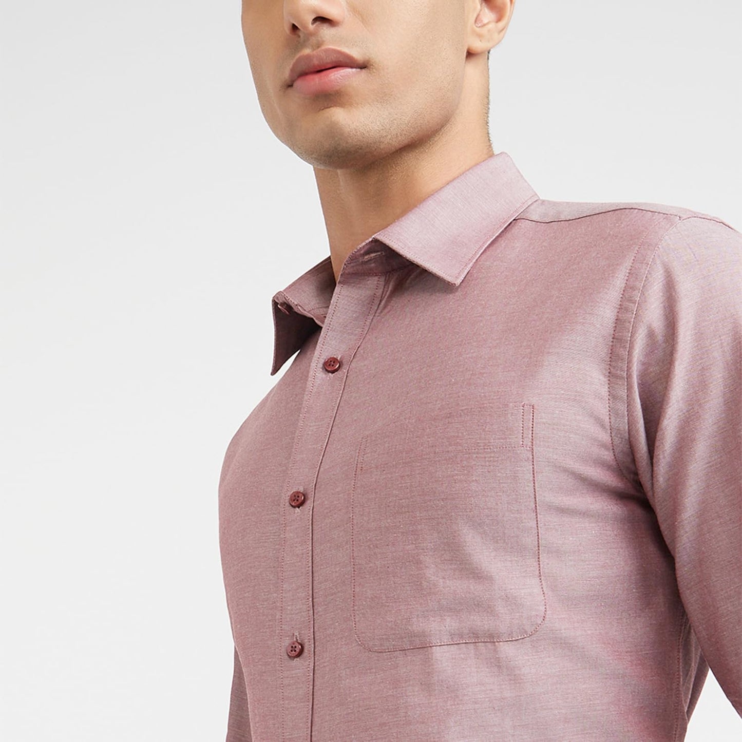 Raymond Men Slim Fit Solid Pattern Pure Cotton Semi Cutaway Collar Full Sleeve Formal Shirt (Size: 42)-RMSX12950-R6 Red