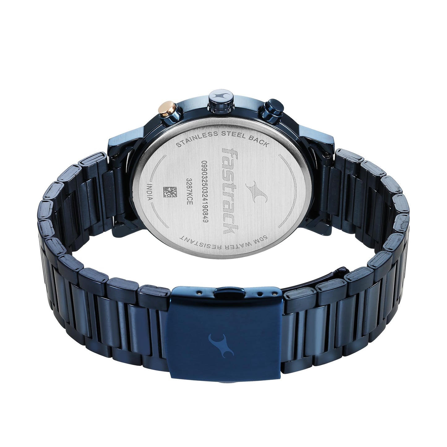 Fastrack Tick Tock Quartz Analog Blue Dial with Blue Stainless Steel Strap Watch for Guys-3287KM08