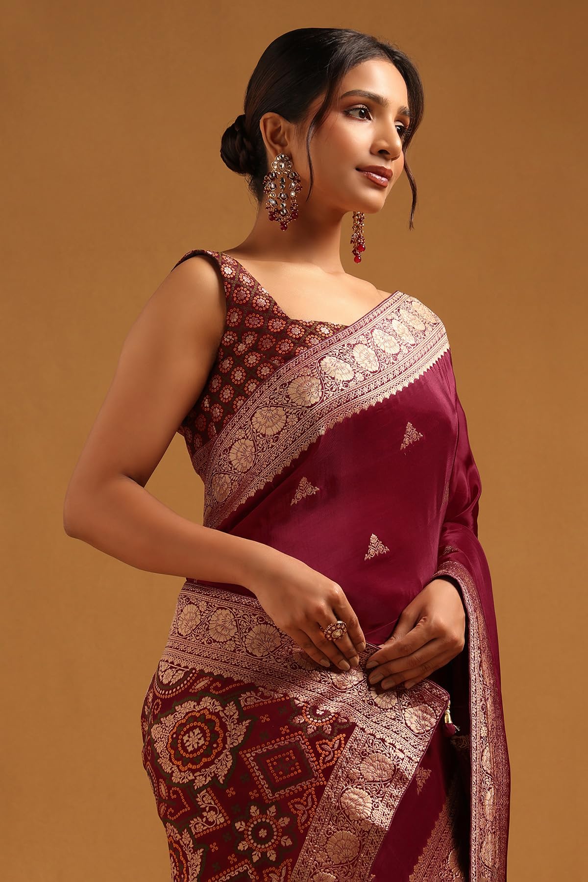 Soch Womens Wine Dola Silk Woven Design Saree