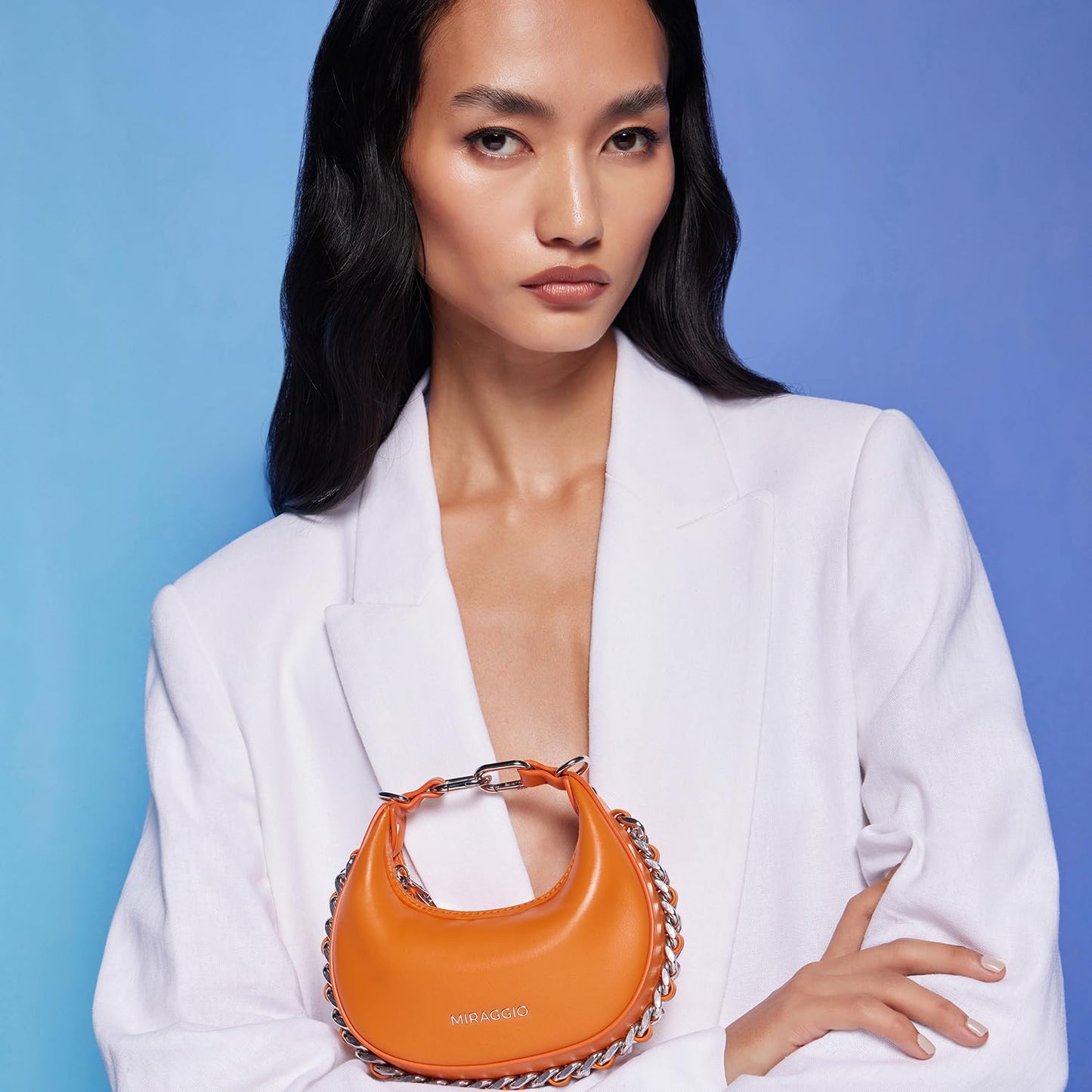 Miraggio Women Eve Mini Bag With Adjustable & Detachable Crossbody Sling Strap | Top Handle Half Moon Bag | Gift, Orange