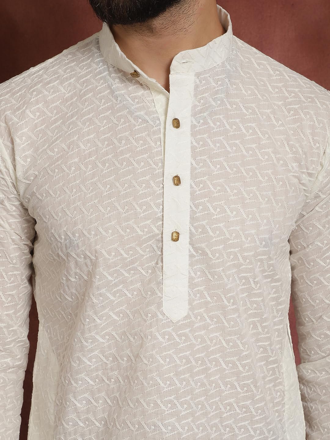 SOJANYA (Since 1958 Men's Cream Pure Chicken Cotton Short Kurta