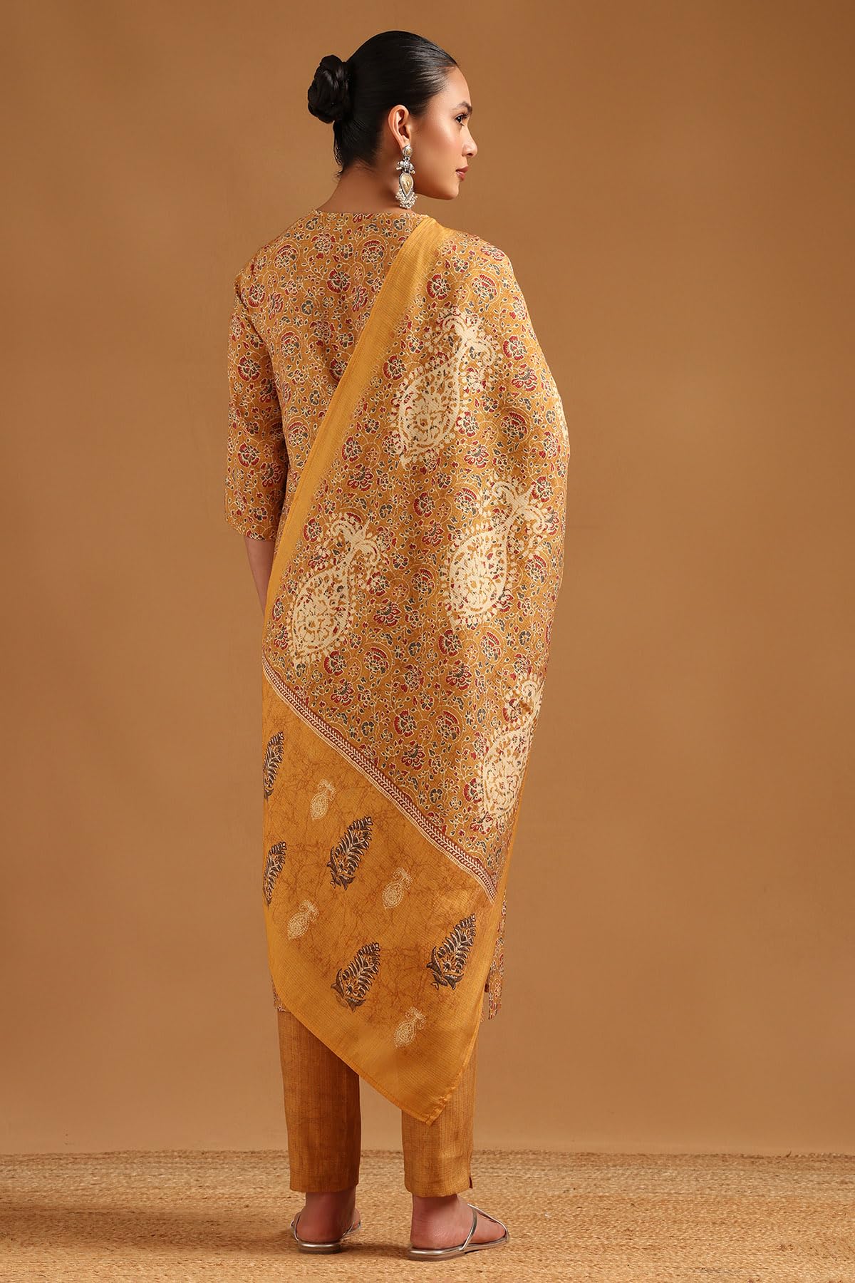 Soch Womens Mustard Viscose Blend Botanical Salwar Suit With Beads