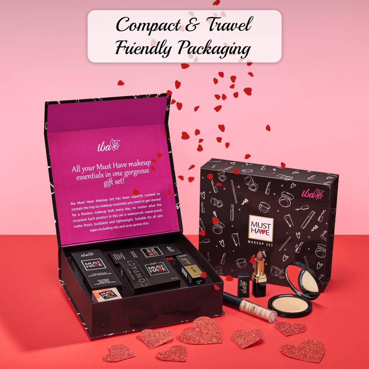 Iba Must Have Makeup Set (Medium) | Gifts for Women | Waterproof Foundation, Concealer, Matte Compact, Lip & Cheek Tint, Matte Lipstick, Smudge Proof Kajal | Makeup Kit for Women