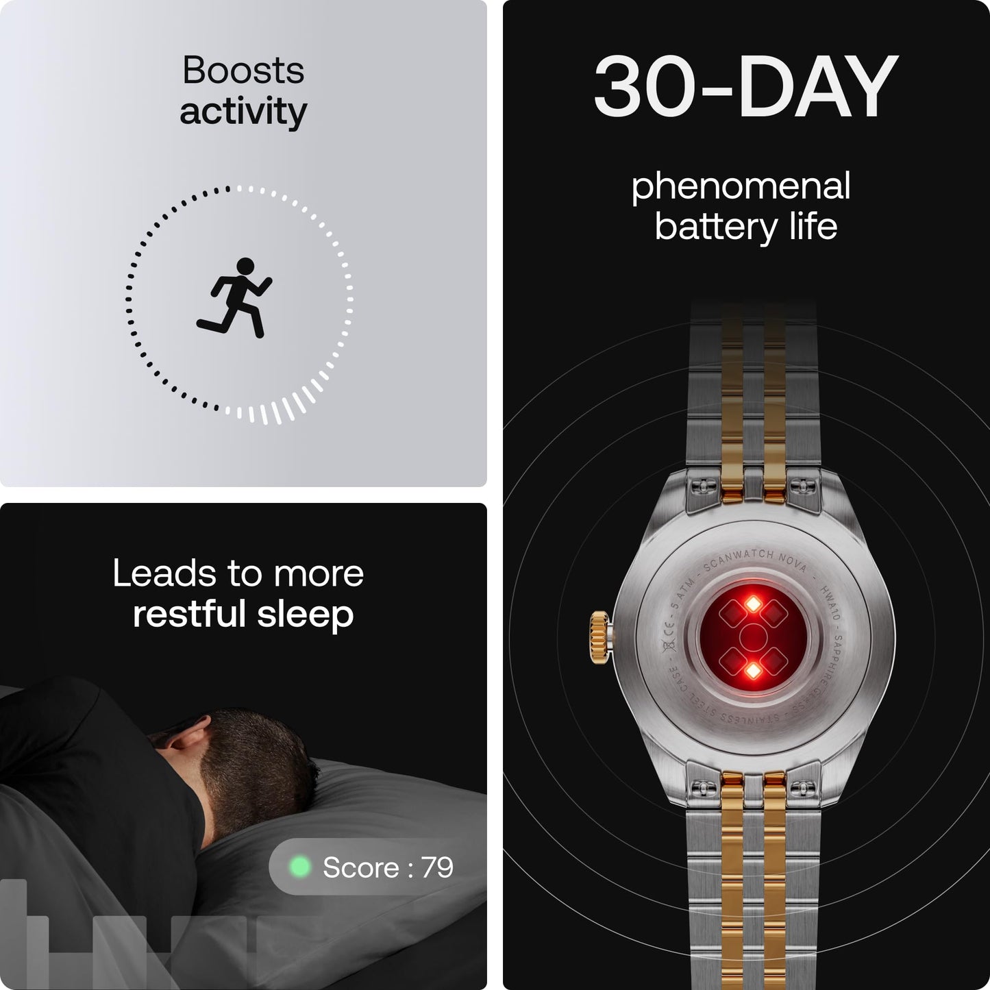 Withings ScanWatch Nova Brilliant, Heart Health Hybrid Unisex Smartwatch- ECG, SPO2, Temperature Monitoring, Sleep, Respiratory Health, Cycle Monitoring, 30-Day Battery Life (Gold-Silver)