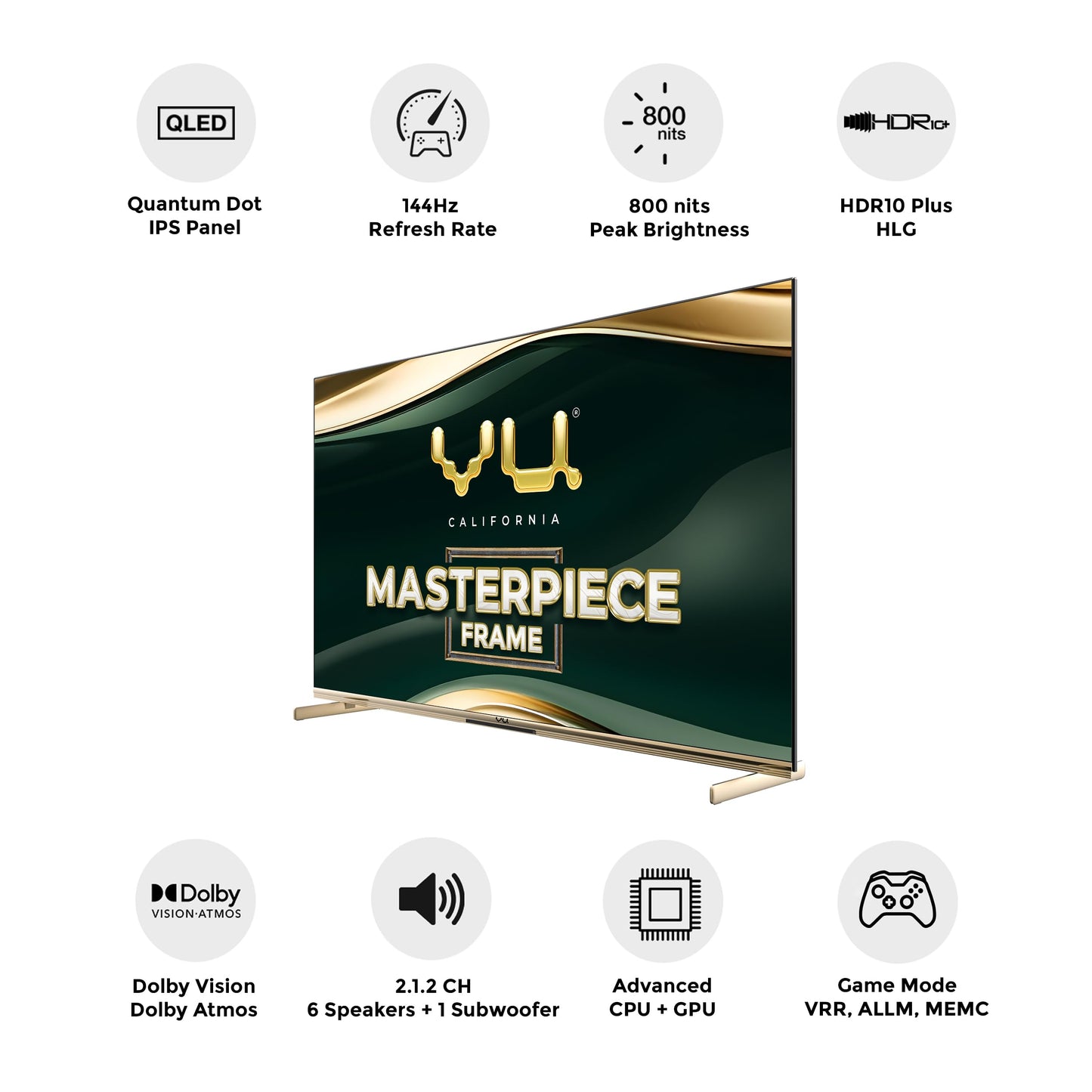Vu 139cm (55 inches) Masterpiece Frame Series 4K QLED TV 55MASTERPIECE (Armani Gold)