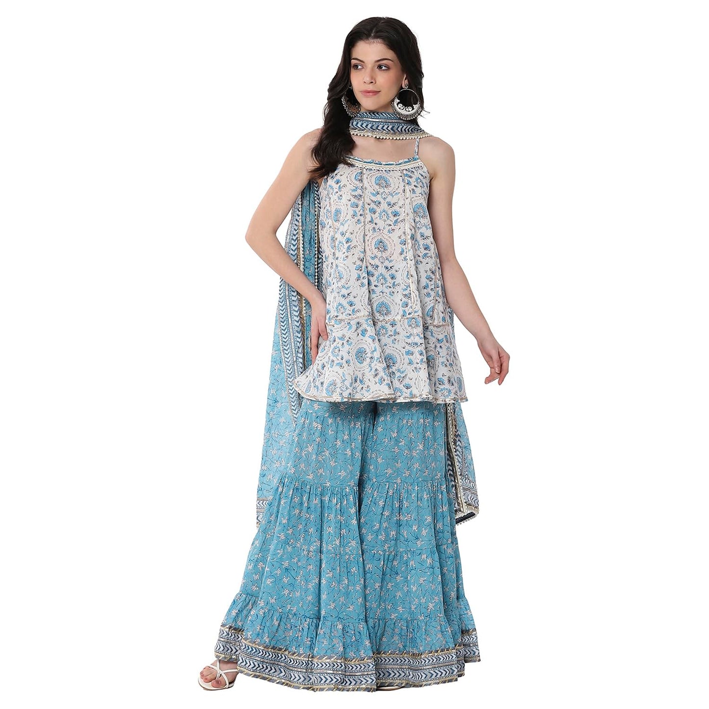 BIBA Women's Cotton Kurta, Bottom, Dupatta (SKDSTSAG10910SS25PNK_Blue