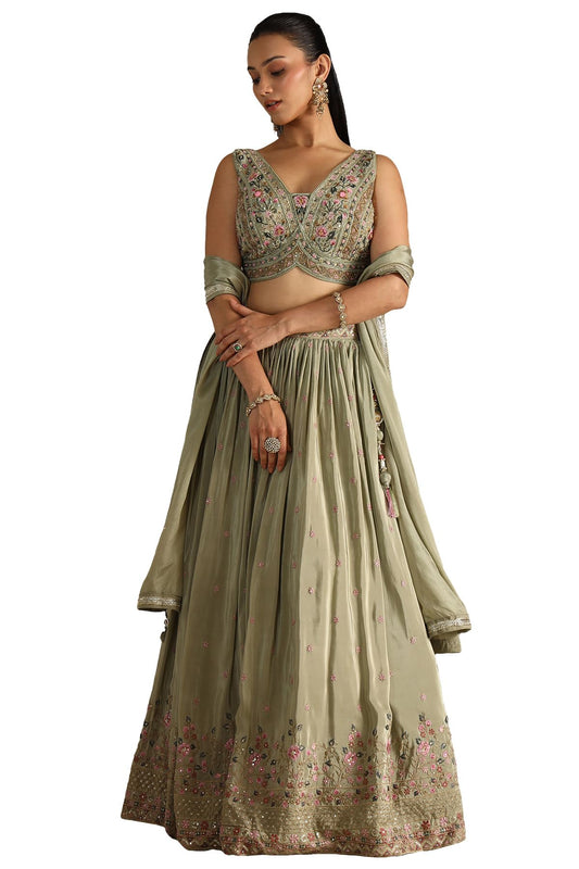 Soch Women's Crepe Lehenga Choli Set (OWS5CD21814_Sap Green_XL)