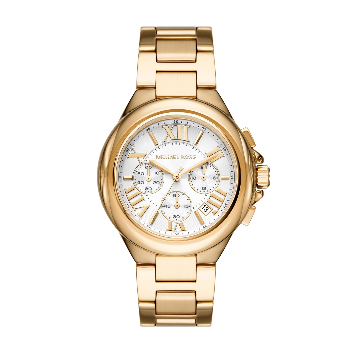 Michael Kors Stainless Steel Camille Analog White Dial Women Watch-Mk7270, Gold Band