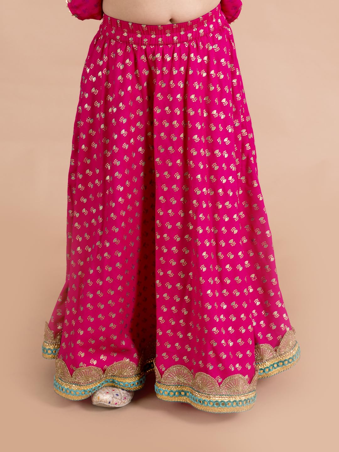 Pspeaches Girls Magenta Blue Printed Ready To Wear Lehenga Blouse With Dupatta (Pink-5-6Y)