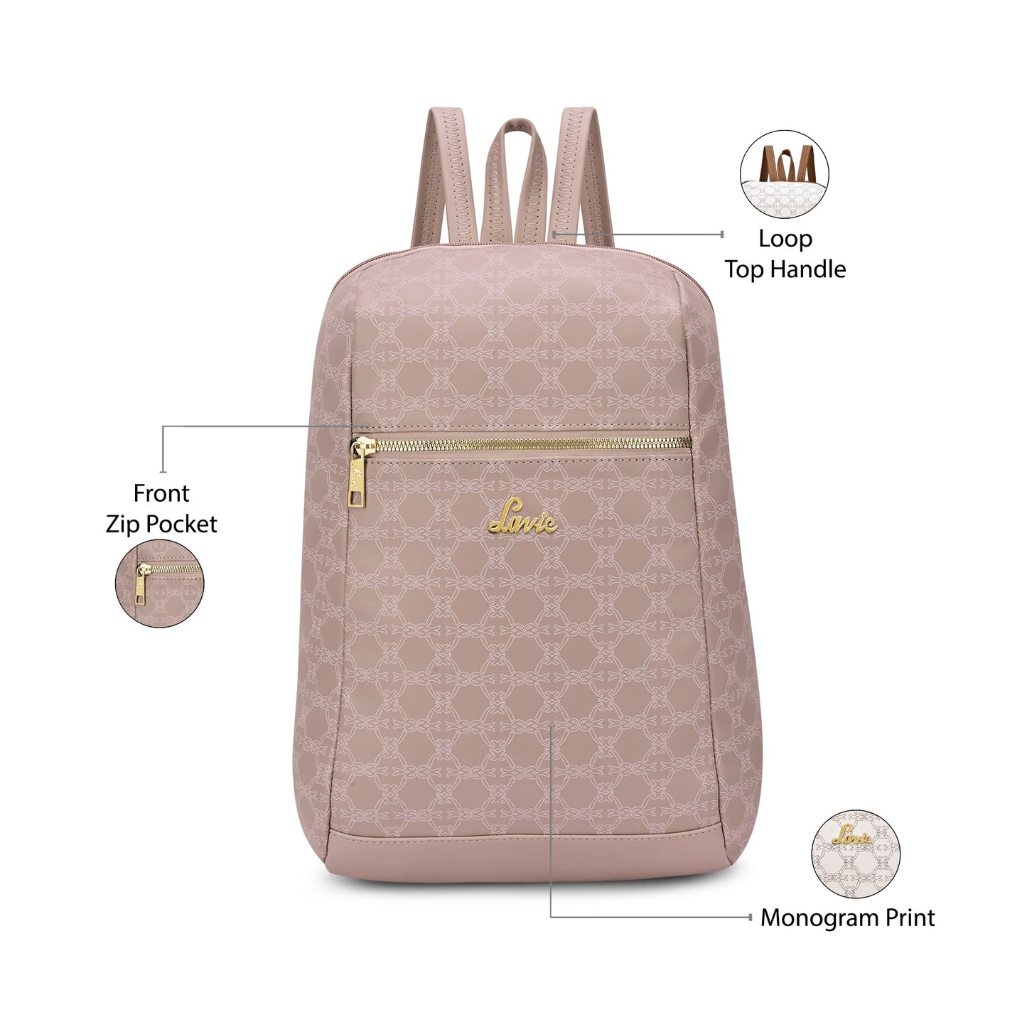 Lavie Women's Mono Cobie Monogram Print Fashion Backpack for Women | Fashion Backpack for Work | Ladies purse | Stylish Shoulder Bag | Gift for Women