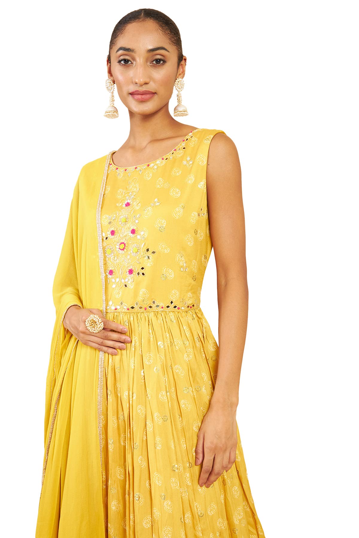 Soch Women Yellow Art Silk Abstract Print Gown