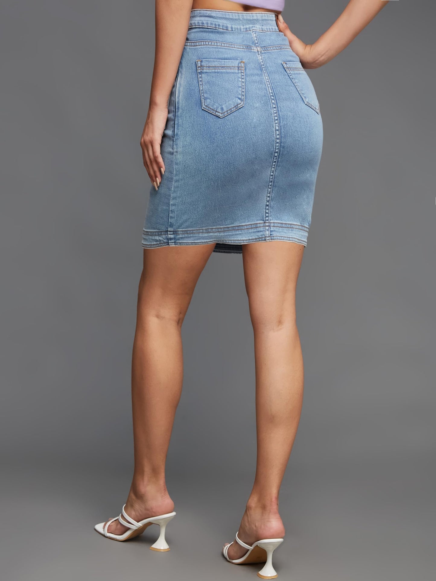 Miss Chase Women's Flared High-Rise Stretchable Denim Maxi Skirt (MCSS24DEN94-23-54-36, Sky Blue, 2XL)