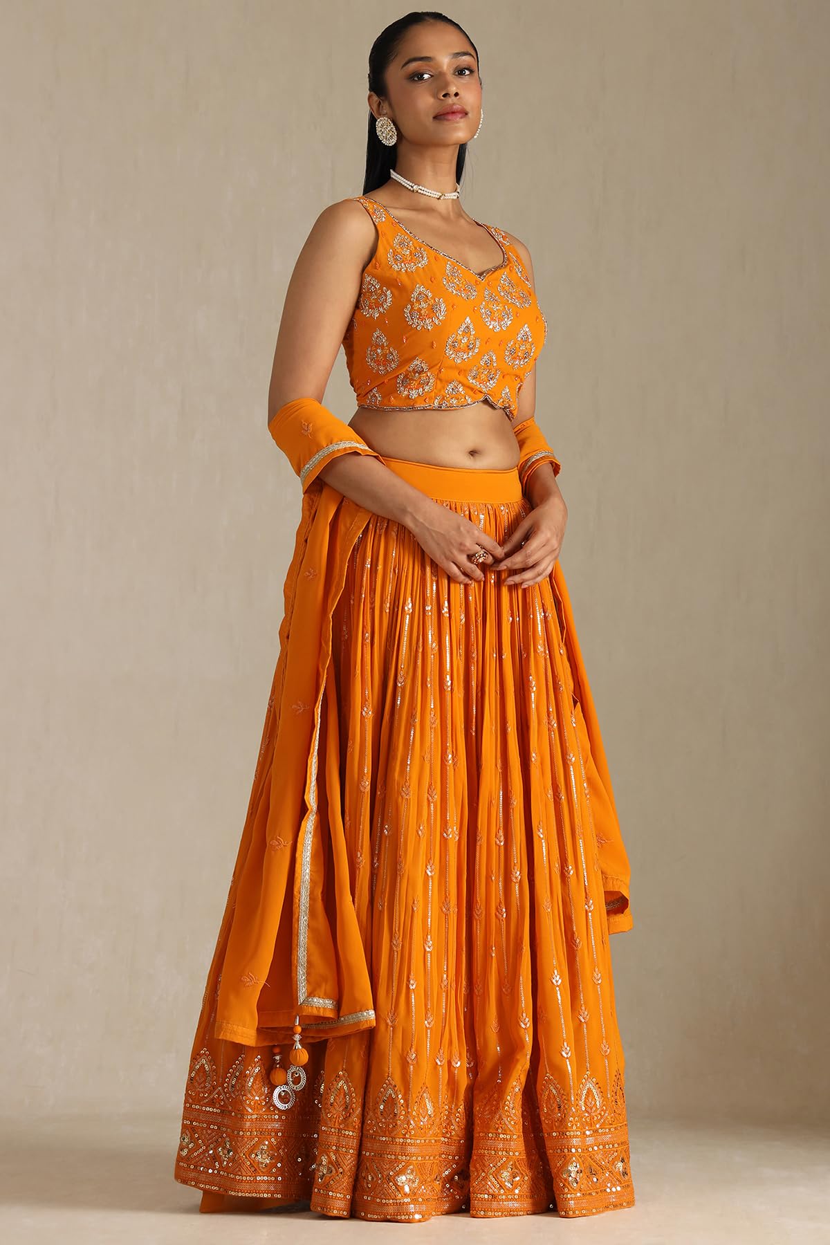 Soch Women's Georgette Lehenga Choli Set (OWS5CD21770_Orange_M)