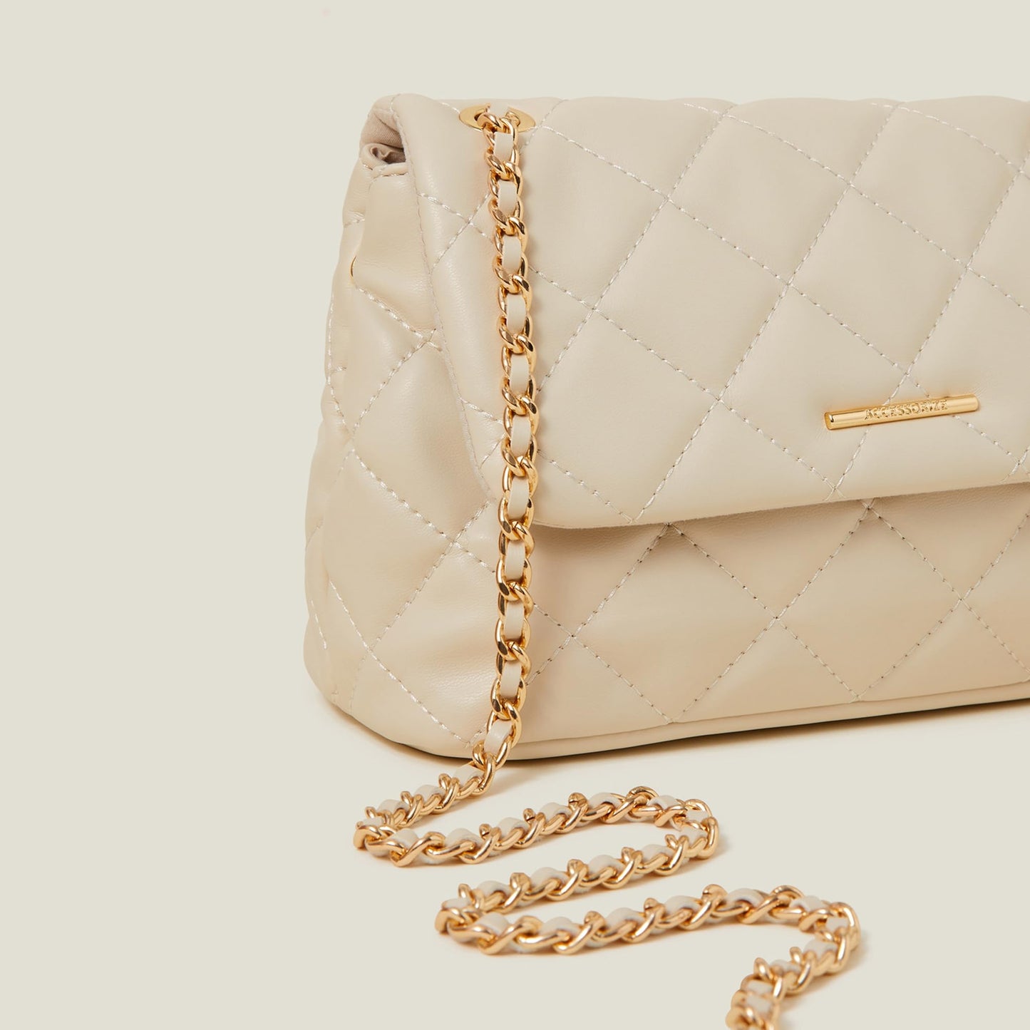 Accessorize London Women's Cream Quilted Faux Leather Sling Bag I Womens Bag | Stylish Bag For Ladies| hand bags for women stylish
