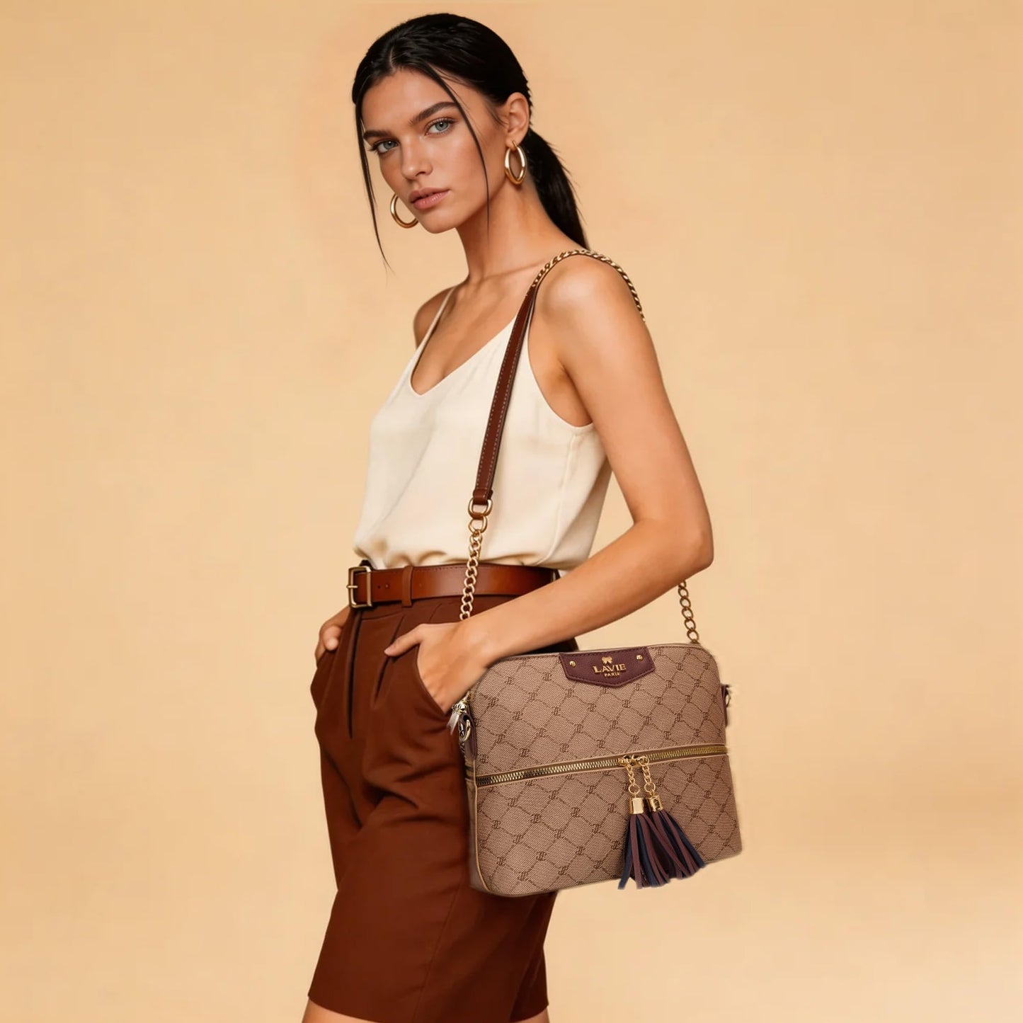 LAVIE PARIS Women's Alfie Tassel Monogram Crossbody Sling Bag | Ladies Purse Handbag | Gift for Women