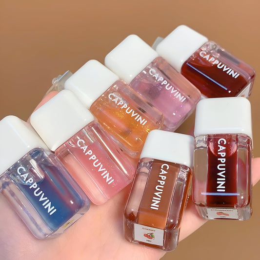 CAPPUVINI Glossy Jelly Lip Oil | Nude Dream Baby Pink to Red Wine Shades Lipsticks | Glossy Finish Lips Glaze | Waterproof Long Stay Non-Sticky Moisturizing Formula | Cute Adorable Packaging | Adorable Lip Tint for Girls & Teens (01# Orange Soda, 3g)