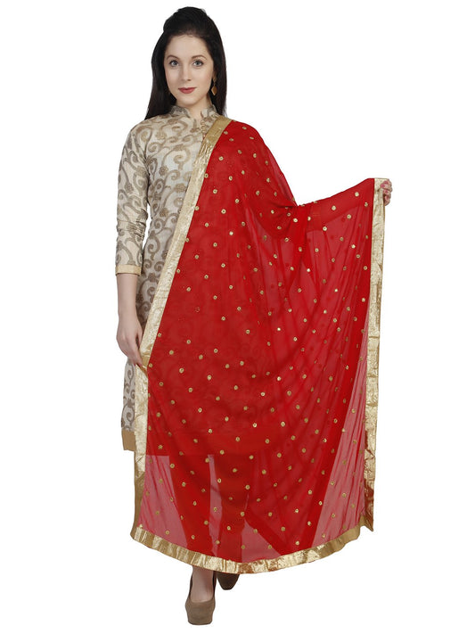 DUPATTA BAZAAR Red Embroidered Chiffon Dupatta/Dulhan Dupatta.