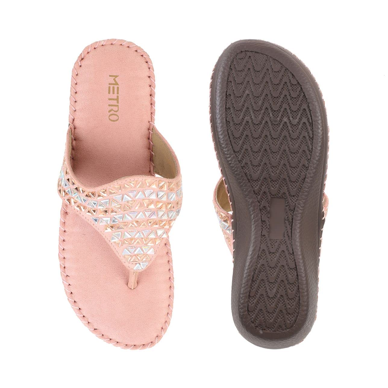 Metro Women's Pink Embellished Faux Leather Comfy Fashion Sandals - SaumyasStore