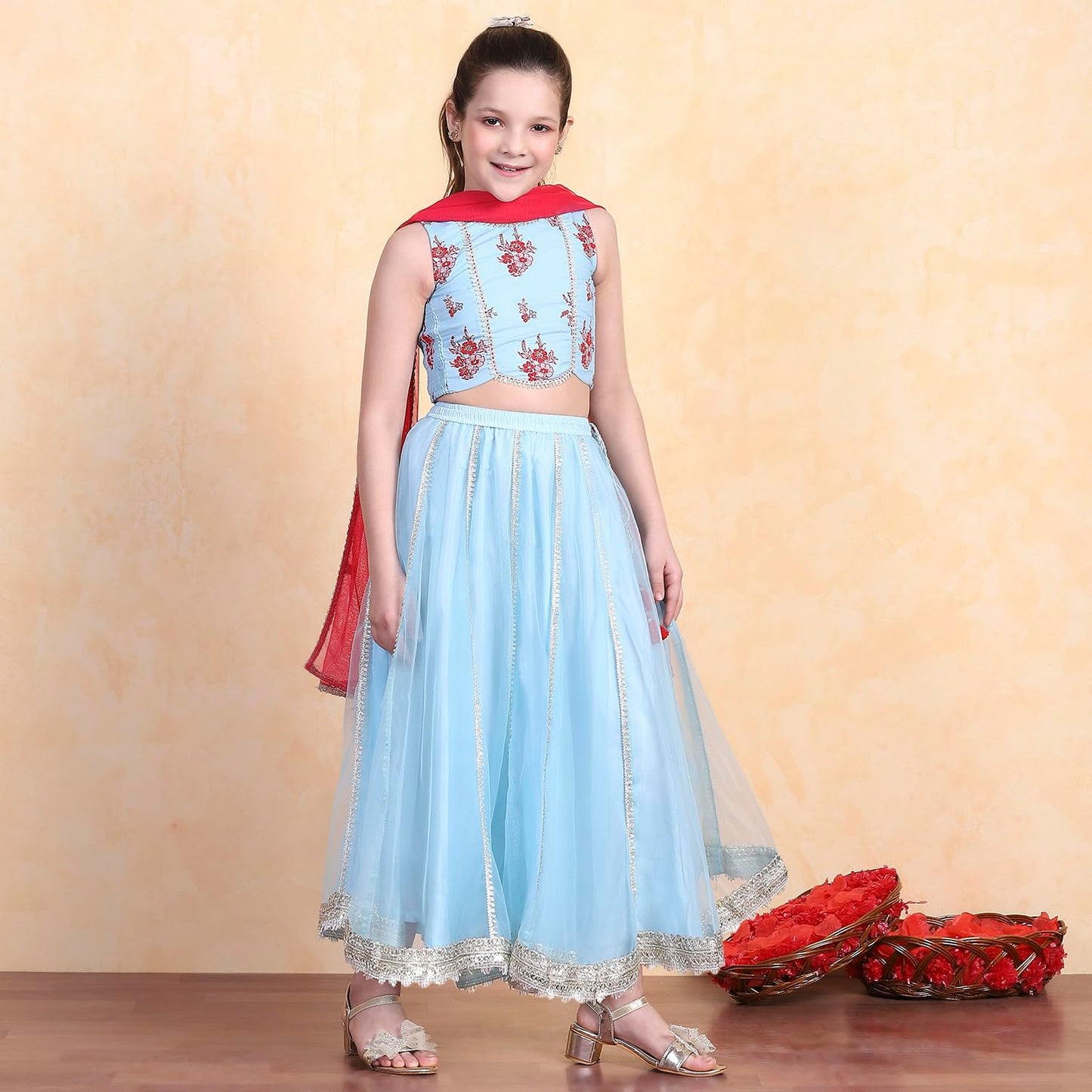 Biba Girl's Cotton Lehenga Set (KWPAISLEY6400SS25SKBLU_Sky Blue_8-9 Year)