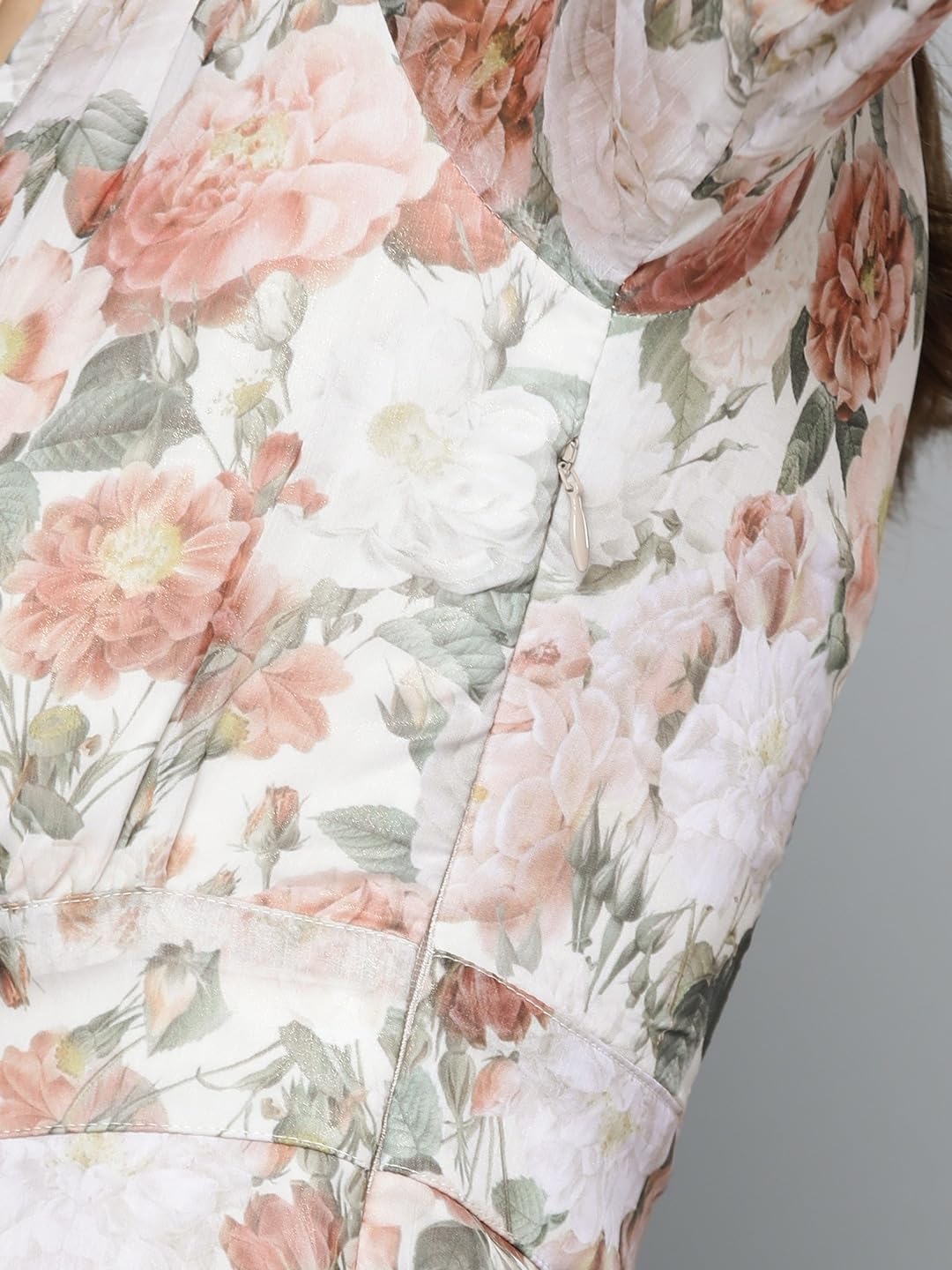 SASSAFRAS Beige Floral Chiffon Frill Hem Dress