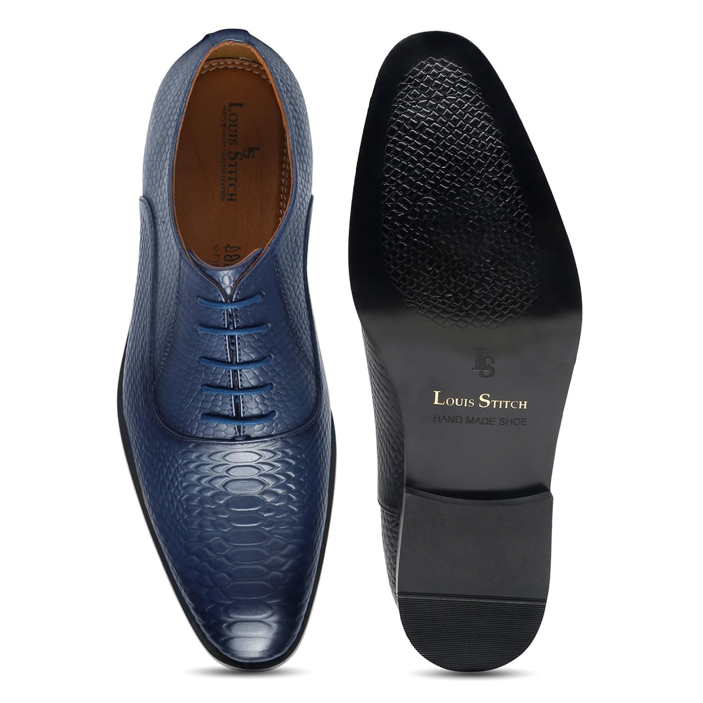LOUIS STITCH Formal Shoes for Men | Handcrafted Derby in Authentic Italian Leather | Unique Design | Lace-Up for Business Federal Blue | UK Size 8 (EUSNBU)