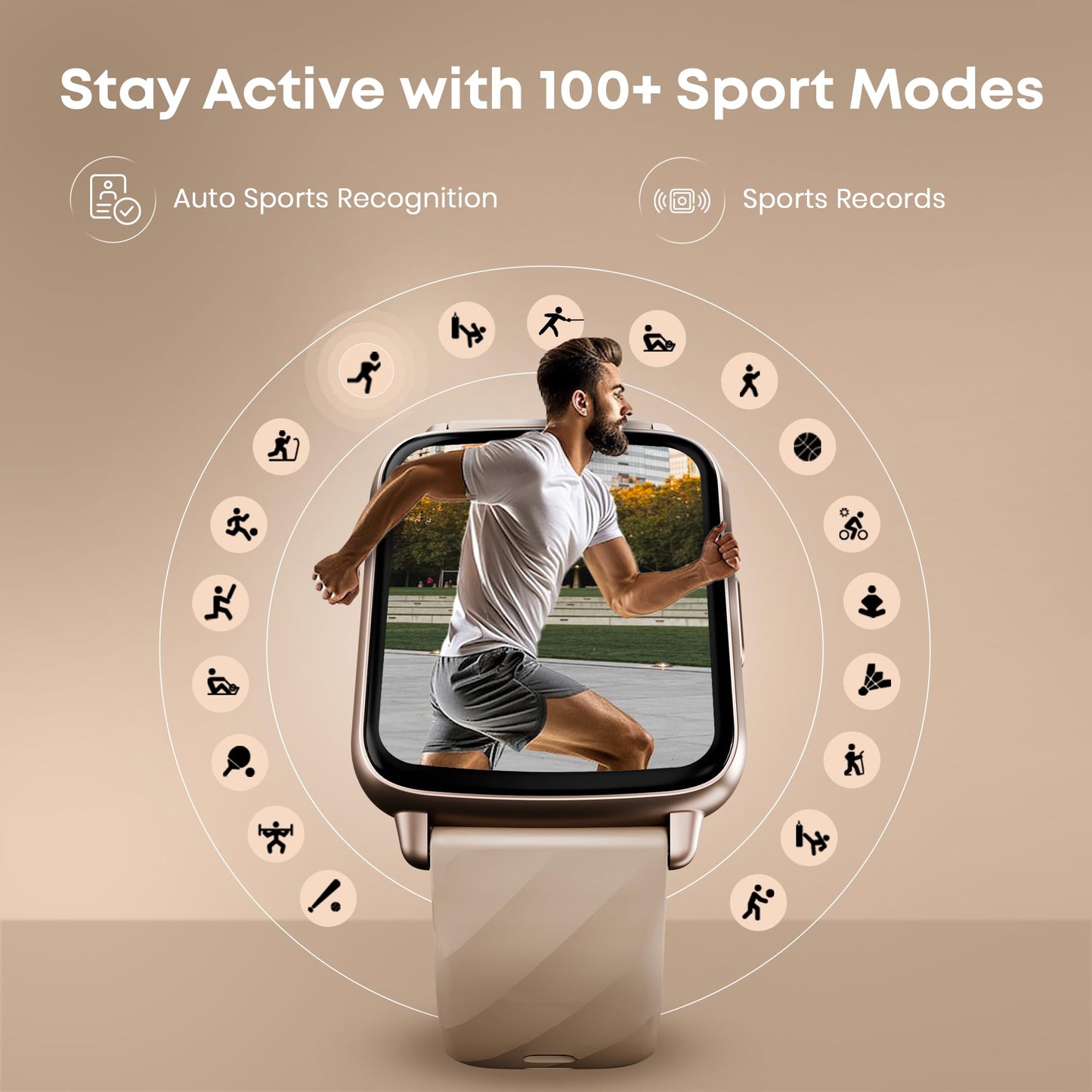 Fastrack Jupiter S1 Smart Watch, 1.83” TFT Display, 240 * 284 Pixel Resolution, SingleSync BT Calling, AI Voice Assistant, 100+ Sports Modes & Smartwatch Faces, Upto 5 Day Battery, IP68 (Beige)