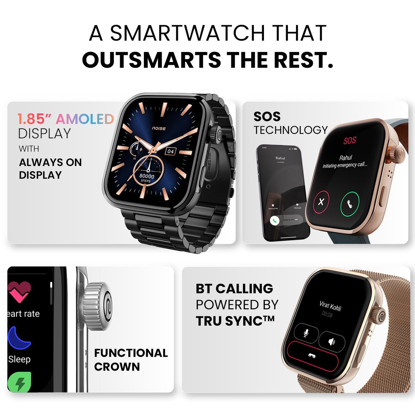 Noise Biggest Launch Pro 5 Smart Watch with 1.85" AMOLED Display, BT calling, New DIY Watch faces, Ultra personalization with smart dock, Productivity suite, 100 sports modes and more -(Sunset Orange)
