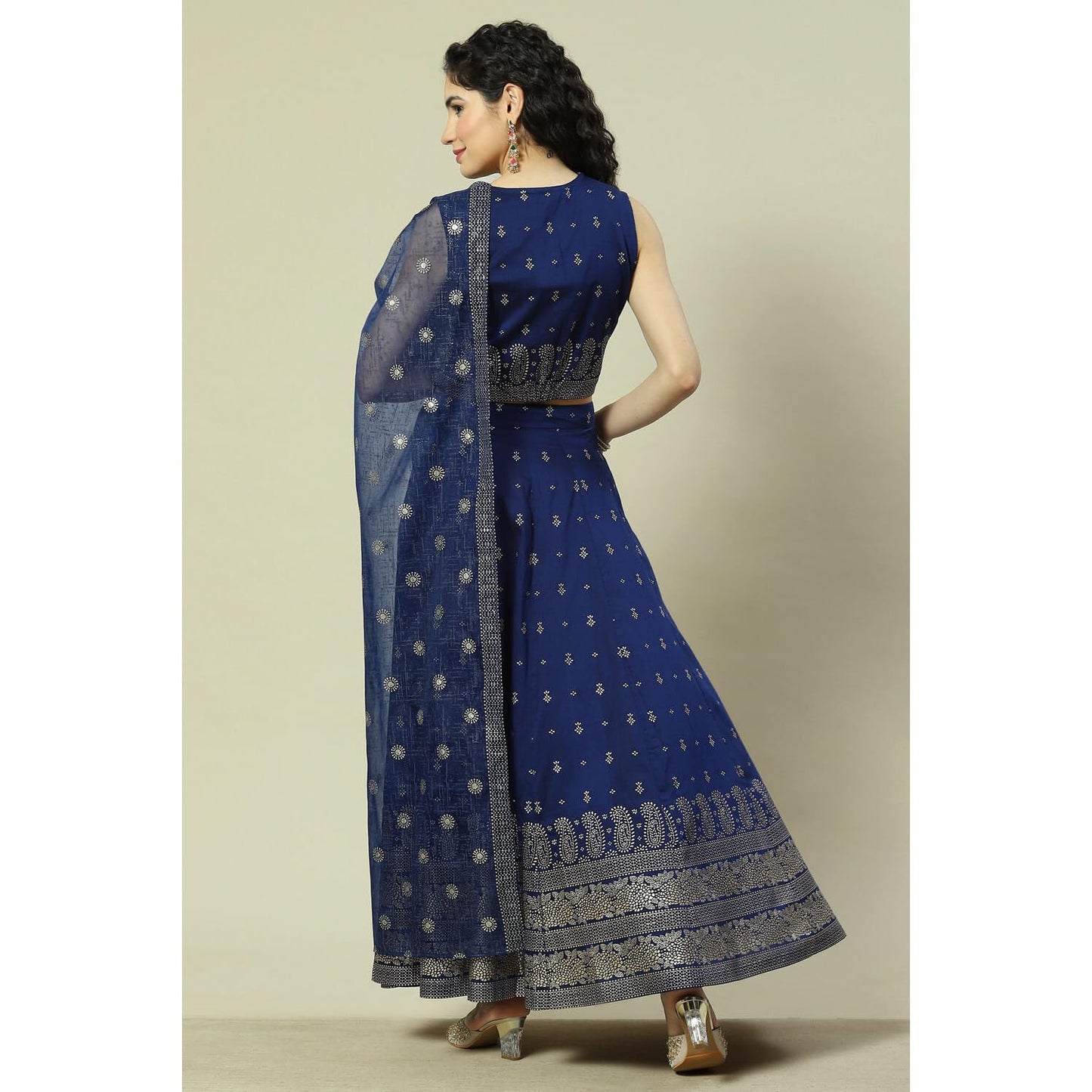 Rangriti Women Indigo Cotton Blend Woven Straight Lehenga Choli Set_42
