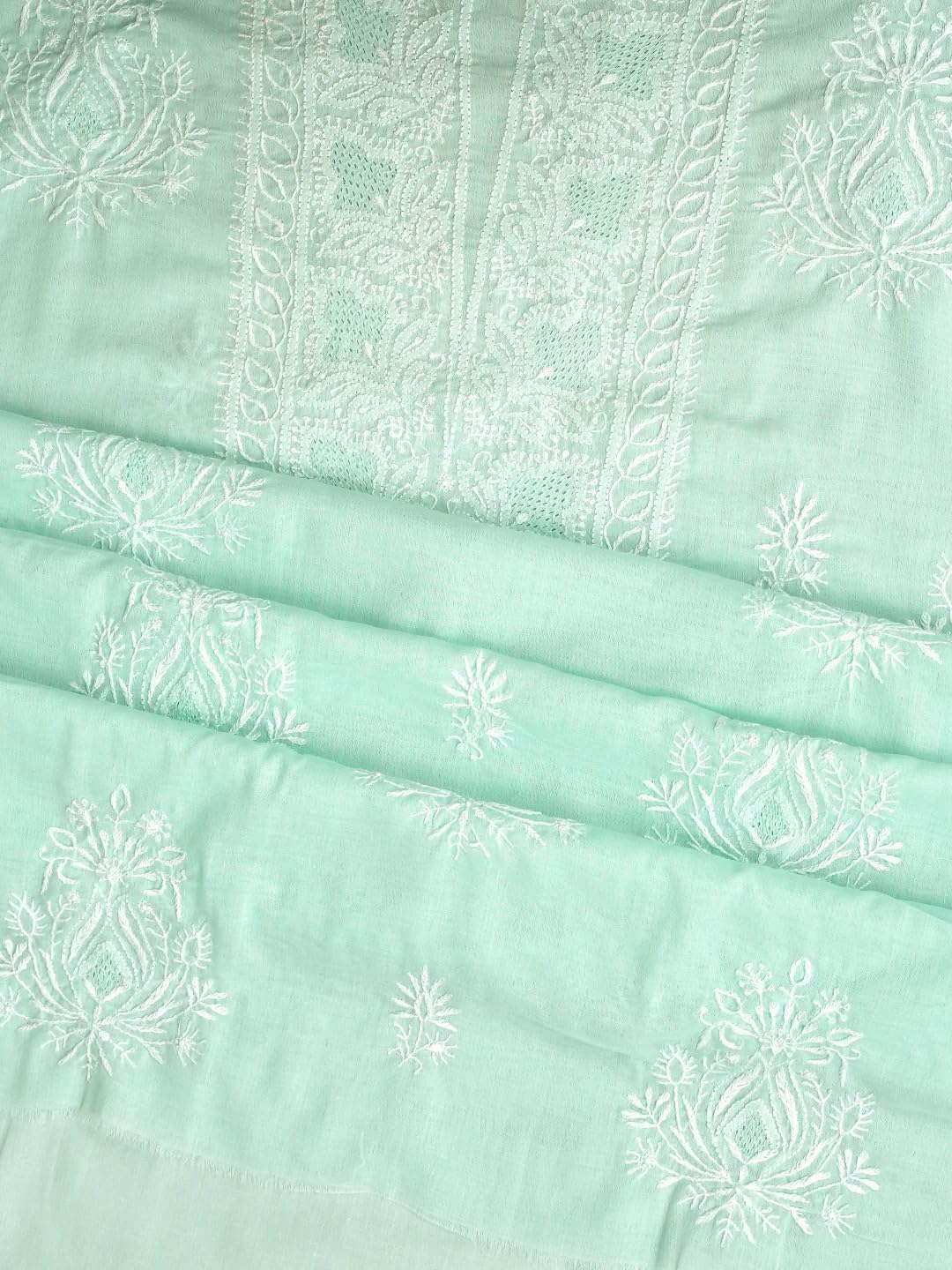Ada Hand Embroidered Lucknowi Chikankari Unstitched Cotton Dress Material Suit Piece with Dupatta for Women 01A773700 Sea Green