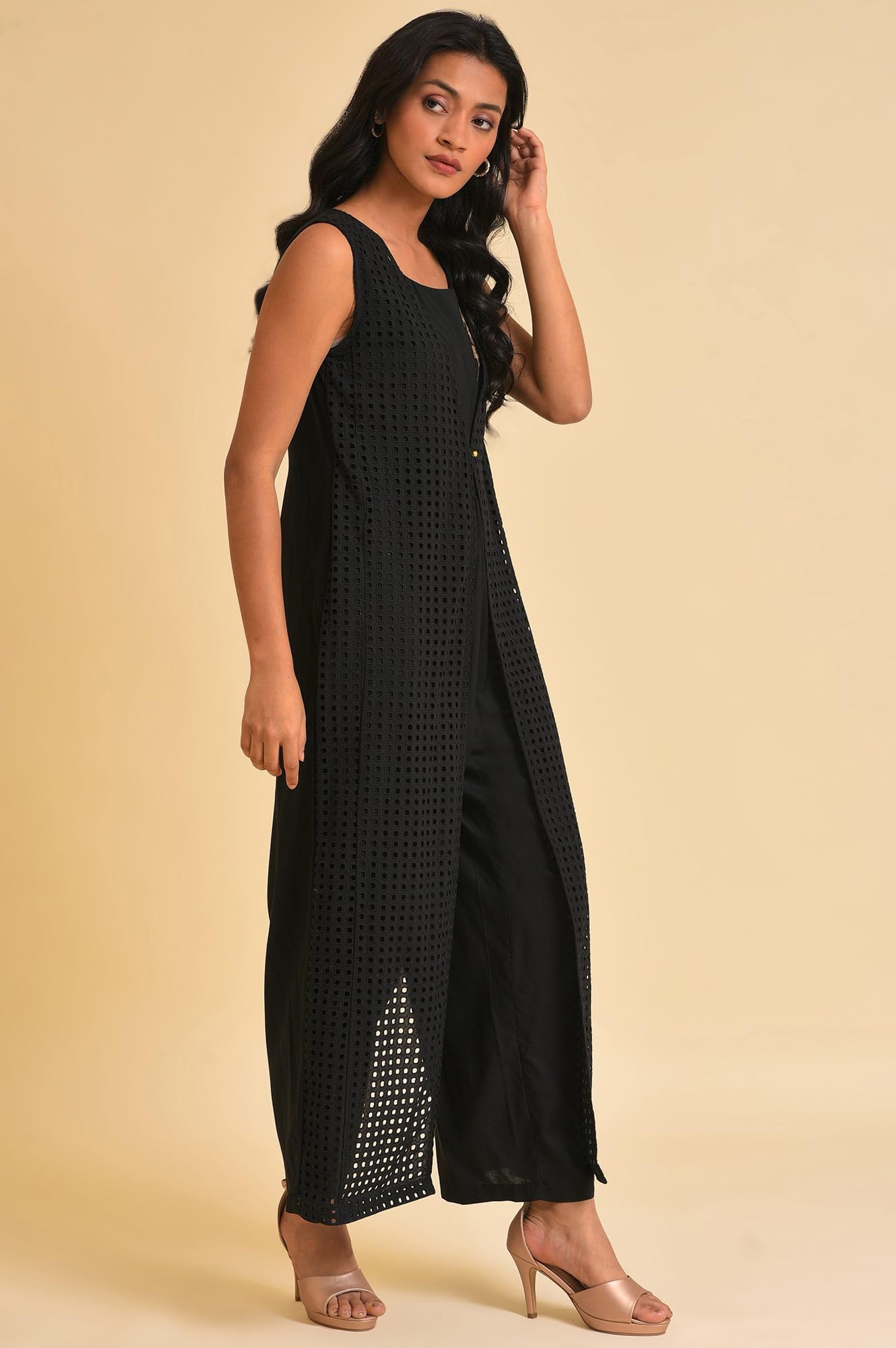 W for Woman Black Schiffli Jumpsuit_18