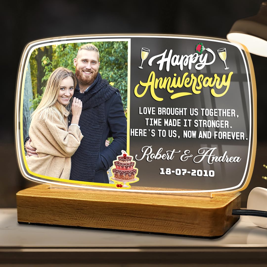 Fashionury Customized Anniversary Acrylic Night Light with Names and Picture – LED Gift for Couples – Engagement, Wedding or Valentine’s Gift Idea